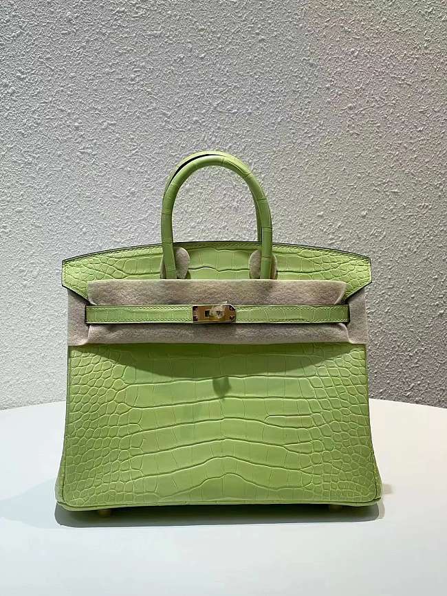 Hermes Birkin Jaune Bougeon Matte Porosus Croc Green 30CM - 1