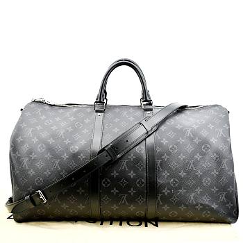 Louis Vuitton Keepall 55 Bandouliere Travel Bag Black