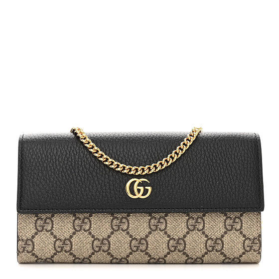Gucci Bag Marmont Chain Wallet Black Leather Trim - 1