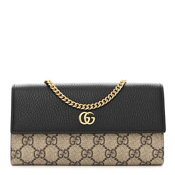 Gucci Bag Marmont Chain Wallet Black Leather Trim