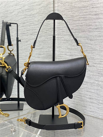 Dior Saddle Bag with Strap Black Grained Calfskin