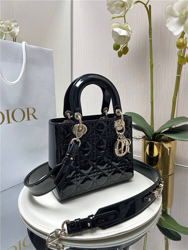 Mini Lady Dior Bag Black Patent Cannage Calfskin - 1