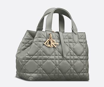 Medium Dior Toujours Bag Stone Gray Macrocannage Calfskin