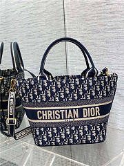 Dior Hat Basket Bag Blue Dior Oblique Embroidery - 5