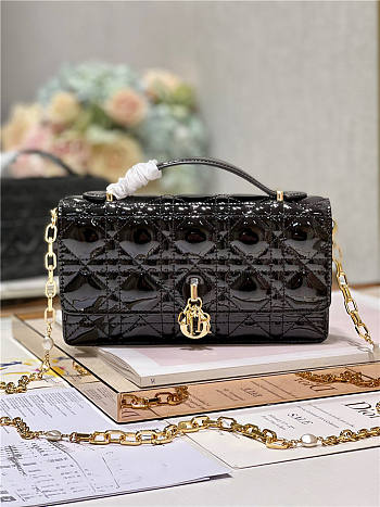 Dior Top Handle Bag Latte Patent Black Cannage Calfskin