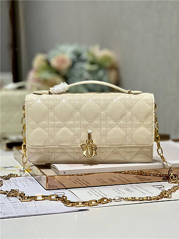 Dior Top Handle Bag Latte Patent Cream Cannage Calfskin