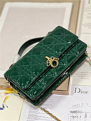 Dior Top Handle Bag Latte Patent Jade Green Cannage Calfskin - 2