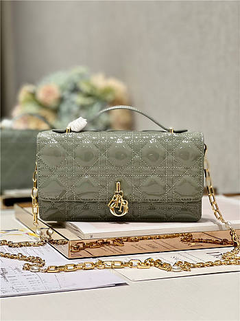 Dior Top Handle Bag Latte Patent Olive Cannage Calfskin