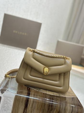 BVLGARI REVERSE MICRO TOP HANDLE BAG BEIGE 22X15X7CM