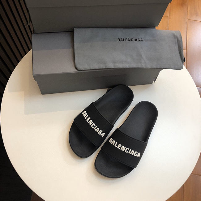 Balenciaga Pool Slide Sandal Black White - 1