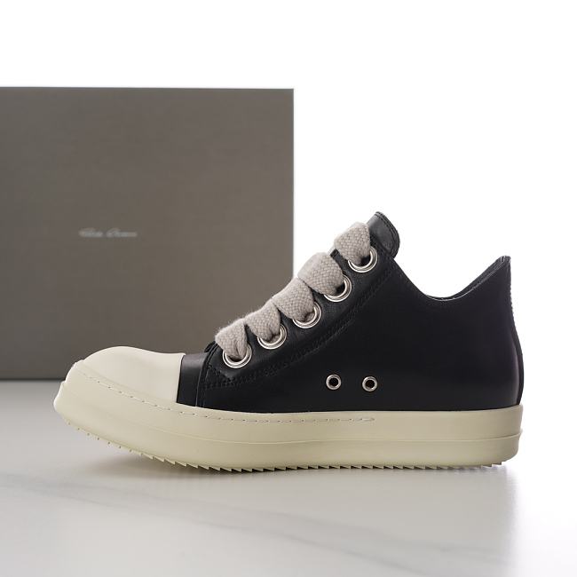 Rick Owens DRKSHDW Low Sneakers Black White Leather (Big shoelace version) - 1