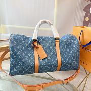 LV Keepall Bandoulière Denim Blue 50 Size 50 x 29 x 23cm  - 1