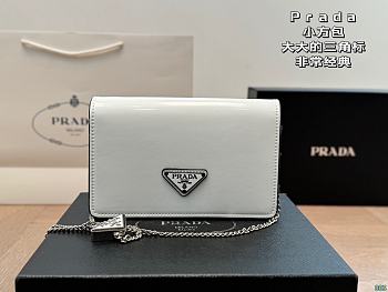 Prada White Logo-Plaque Micro Leather 19x12x5cm