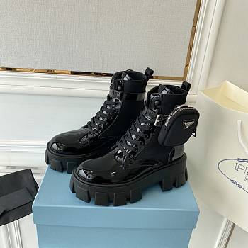 Prada Monolith Leather and Re-Nylon boots with Pouch Black
