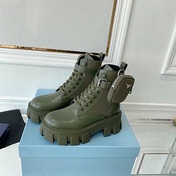 Prada Monolith leather and Re-Nylon boots with Pouch Army