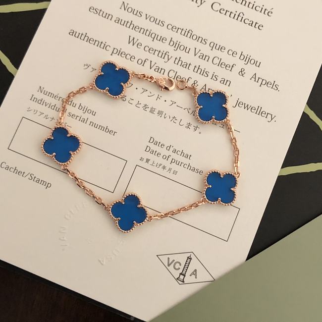 Van Cleef Vintage Alhambra Bracelet Rose Gold 5 Motifs Blue - 1
