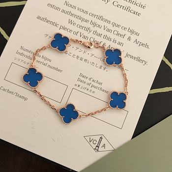 Van Cleef Vintage Alhambra Bracelet Rose Gold 5 Motifs Blue