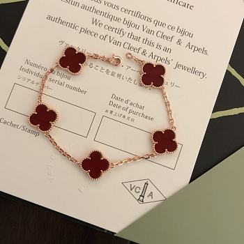 Van Cleef Vintage Alhambra Bracelet Rose Gold 5 Motifs Red