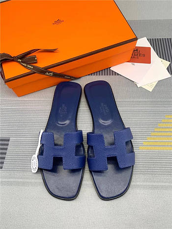 Hermes Oran Sandal Dark Blue Calfskin