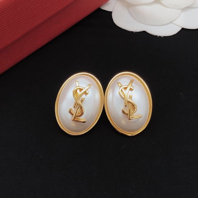 YSL Earrings Gold Pearl 032#307 - 1