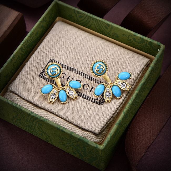 Gucci Earrings Gold Blue 075#307 - 1