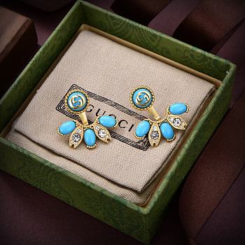 Gucci Earrings Gold Blue 075#307