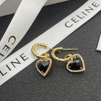 Celine Earrings Gold Black Heart 111#307