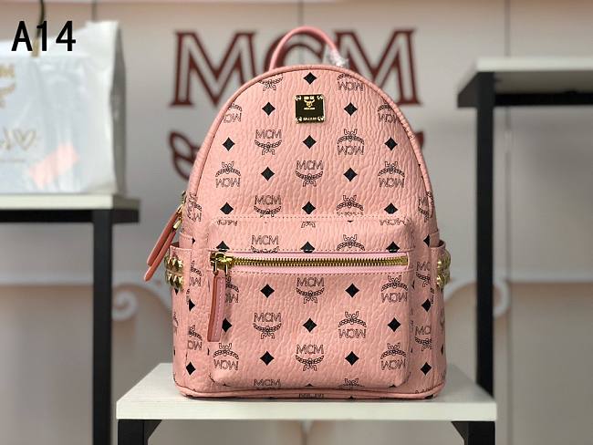 MCM Stark Backpack In Visetos Pink 33x27x13CM - 1