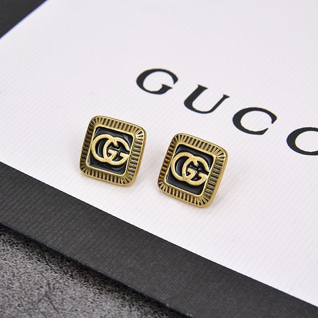 Gucci Earrings Gold Black Square 303 - 1