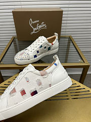 Christian Louboutin Sneaker Louis Spikes Junior White Denim - 4