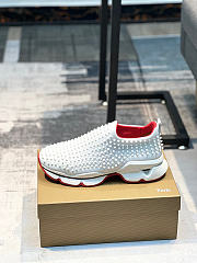 Christian Louboutin Black Spike Sock Leather Sneakers White Red - 1