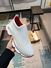 Christian Louboutin Black Spike Sock Leather Sneakers White Red - 3