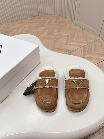 Prada Suede and Shearling Slippers Cinnamon