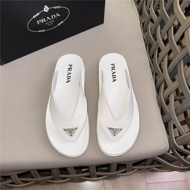 Prada Triangle-Logo Flip Flops White - 1