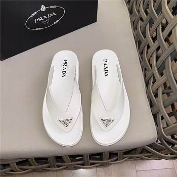 Prada Triangle-Logo Flip Flops White