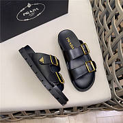 Prada Triangle-logo Leather Slides Black Gold - 5