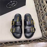 Prada Triangle-logo Leather Slides Black Gold - 4