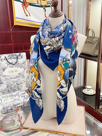 Dior Cashmere Lion Square Scalf 1117 Blue Size140x140cm
