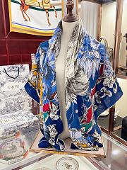 Dior Cashmere Lion Square Scalf 1117 Blue Size140x140cm - 6