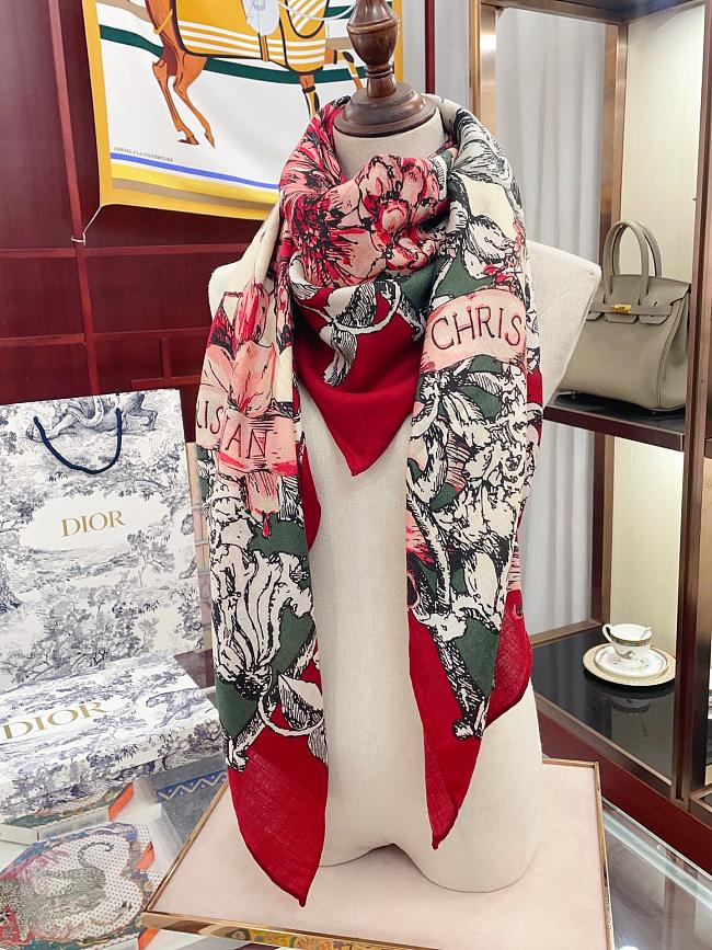 Dior Cashmere Lion Square Scalf 1117 Red Size140x140cm - 1