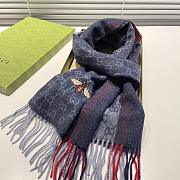Gucci Bee Embroidery Scarf Blue 1140 Size 200x35cm - 1