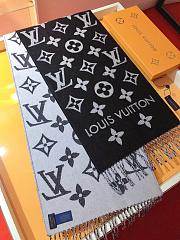 LV Monogram Cashmere Scarf Black 1154 Size 186x34cm - 4
