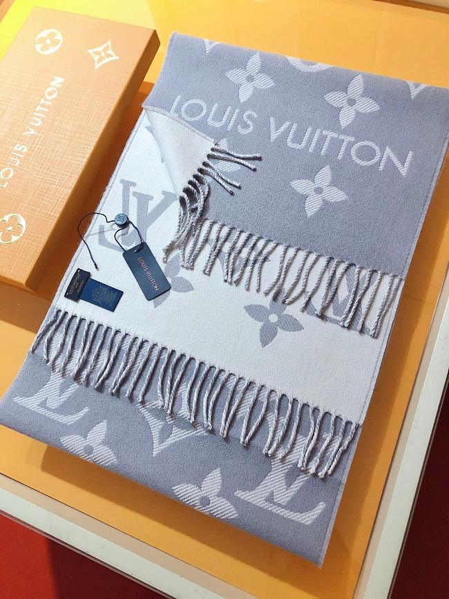 LV Monogram Cashmere Scarf Grey 1154 Size 186x34cm - 1
