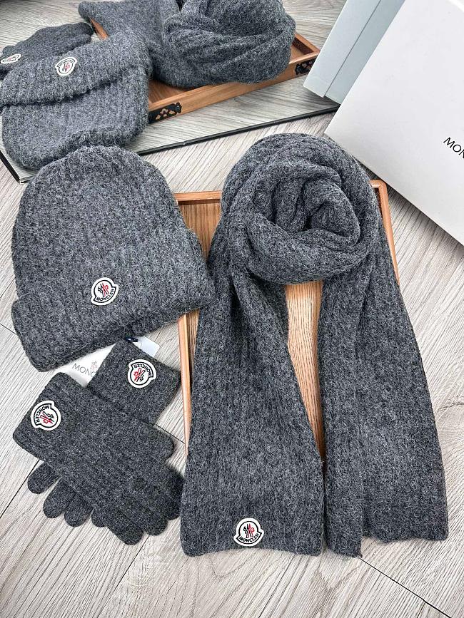 Moncler Wool Beanie Scalf Gloves Set Grey 1164 - 1