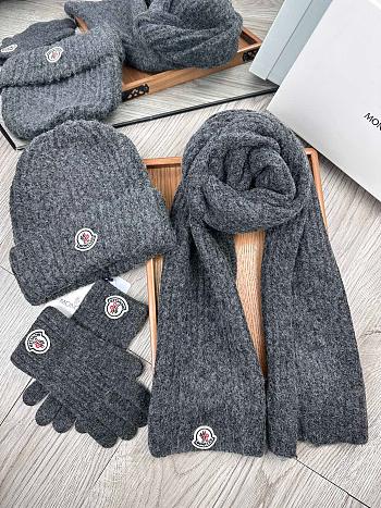 Moncler Wool Beanie Scalf Gloves Set Grey 1164