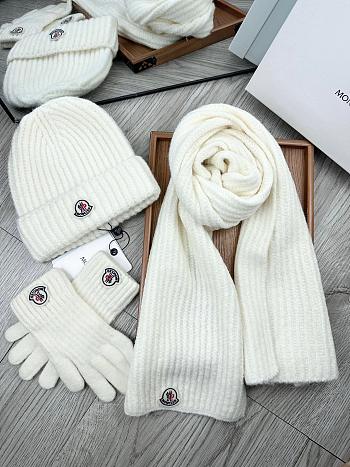 Moncler Wool Beanie Scalf Gloves Set White 1164