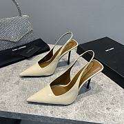 Saint Laurent Slingback Leather Pumps Cream 10CM - 3