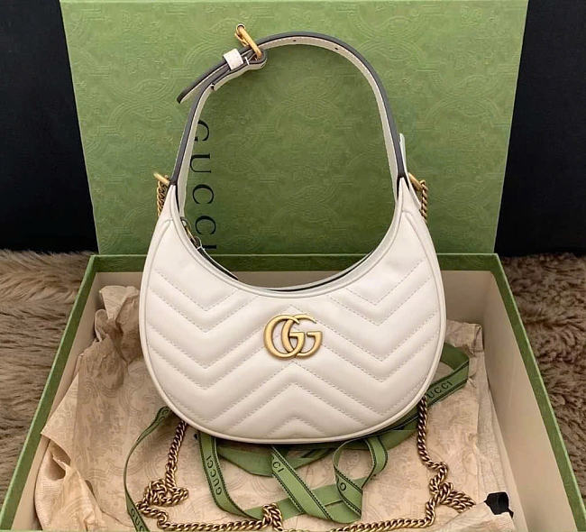 Gucci Marmont Half Moon Shaped White Size 11x21x5CM - 1