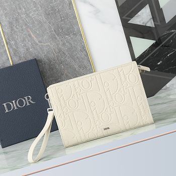 Dior White Embossed Triangle Clutch B930269 Size 27x19x6cm