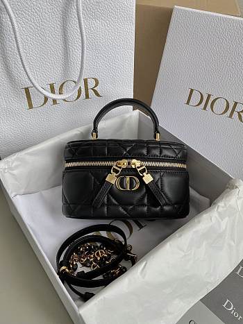 Dior Vanity Black Leather Makeup Bag Size 16×8×9cm